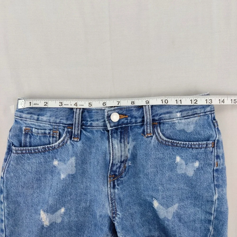 Old Navy Denim Shorts Girls 12 Blue Butterfly Print Distressed Cut Off High Rise